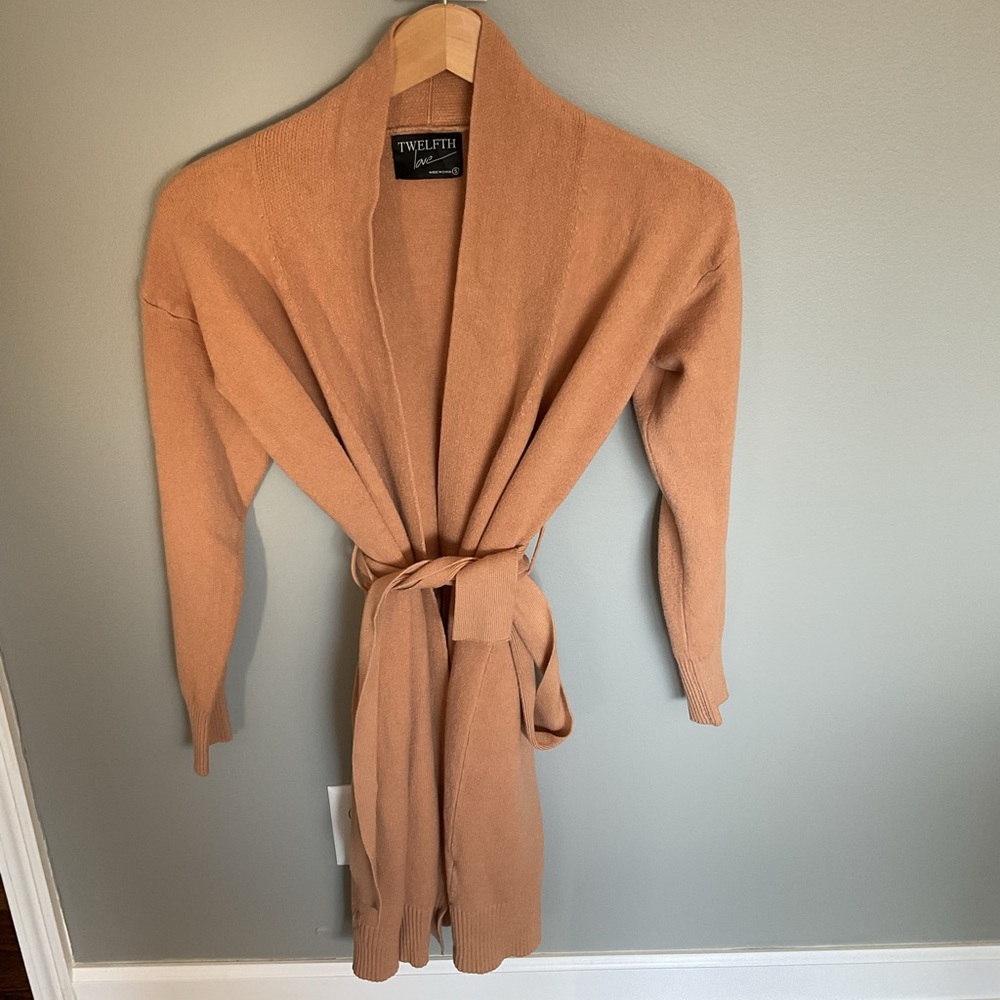 Twelfth Street by Cynthia Vincent Tan Cardigan with Shawl Collar and Belt